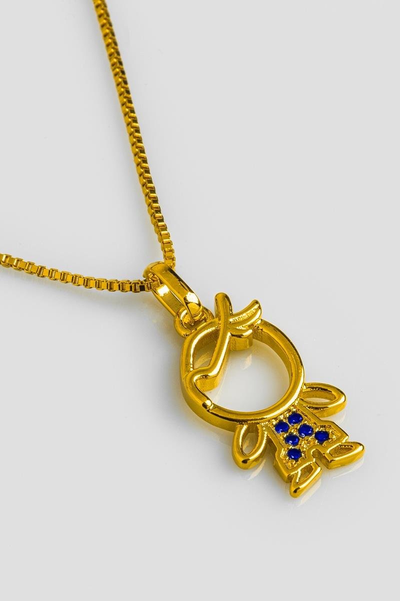 COLAR MENINO CRAVEJADO EM ZIRCÔNIAS SAFIRA 18MM CORRENTE VENEZIANA 45CM OURO