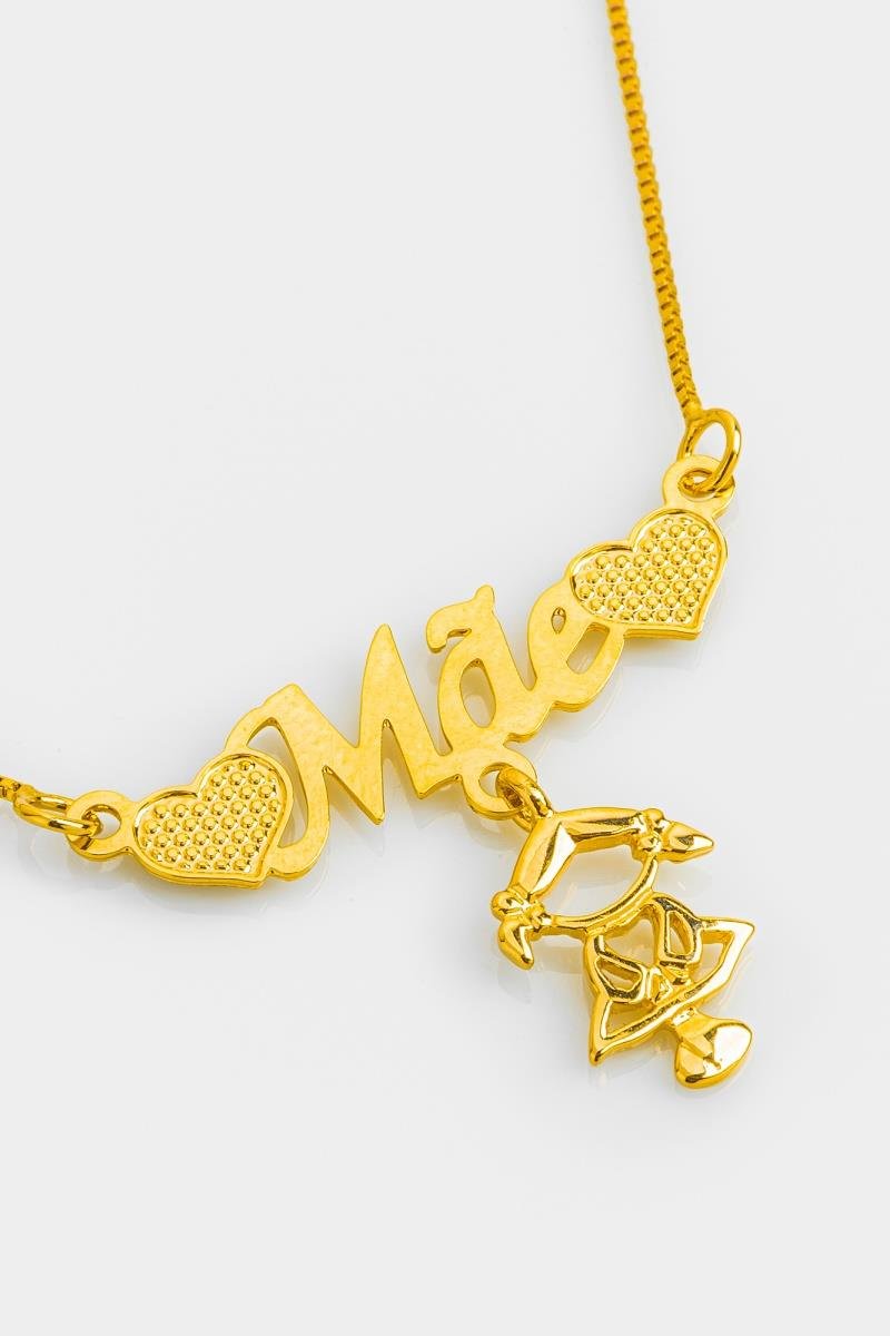 COLAR MÃE COM MENINA CORAÇÃO DIAMANTADO DUPLO CORRENTE DE 45CM OURO