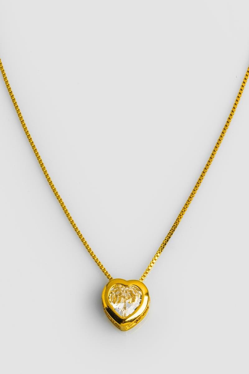 COLAR CORAÇÃO COM ZIRCÔNIA NA CRAVAÇÃO INGLÊSA 10MM OURO