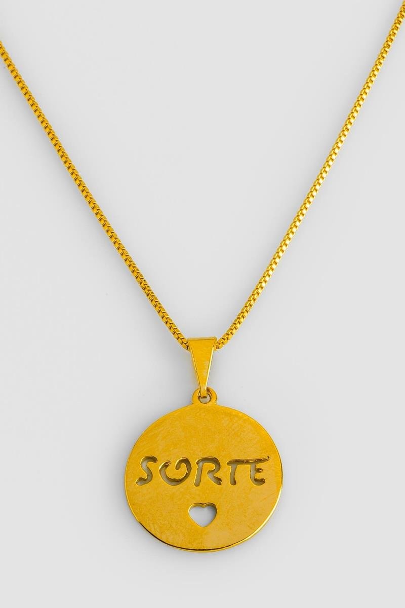 COLAR SORTE CORAÇÃO VAZADO LISO CORRENTE VENEZIANA 45CM OURO