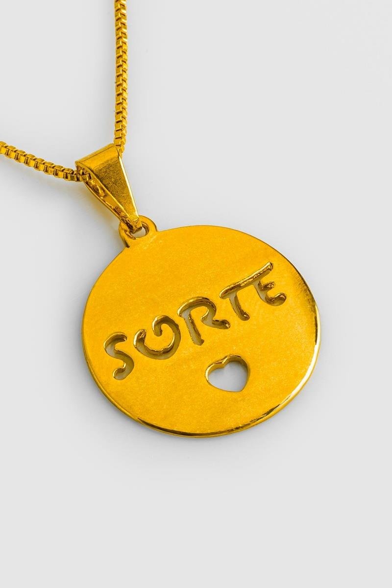 COLAR SORTE CORAÇÃO VAZADO LISO CORRENTE VENEZIANA 45CM OURO