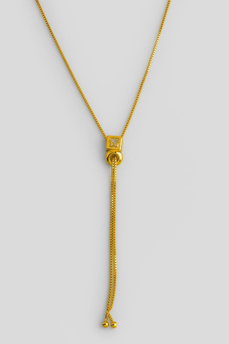 COLAR GRAVATINHA COM ZIRCÔNIA QUADRADA FECHO DE SILICONE AJUSTÁVEL CORRENTE VENEZIANA OURO
