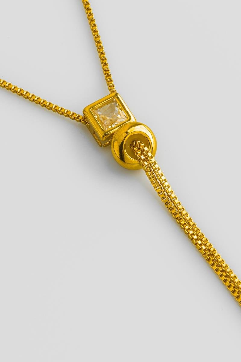 COLAR GRAVATINHA COM ZIRCÔNIA QUADRADA FECHO DE SILICONE AJUSTÁVEL CORRENTE VENEZIANA OURO