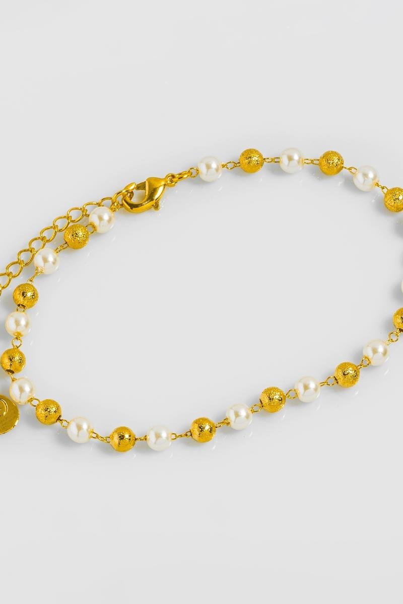 PULSEIRA PÉROLA BOLINHA DIAMANTADA OURO
