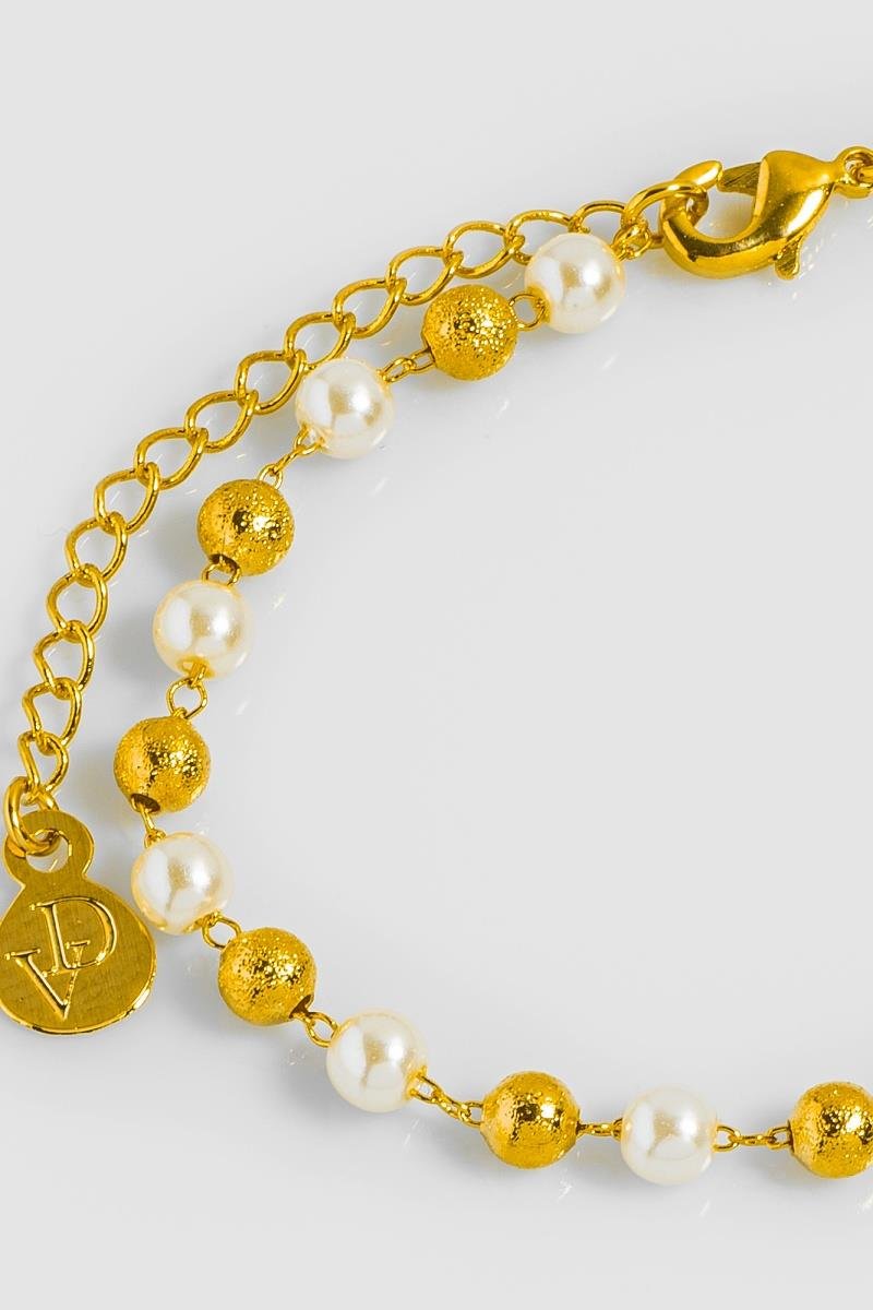 PULSEIRA PÉROLA BOLINHA DIAMANTADA OURO