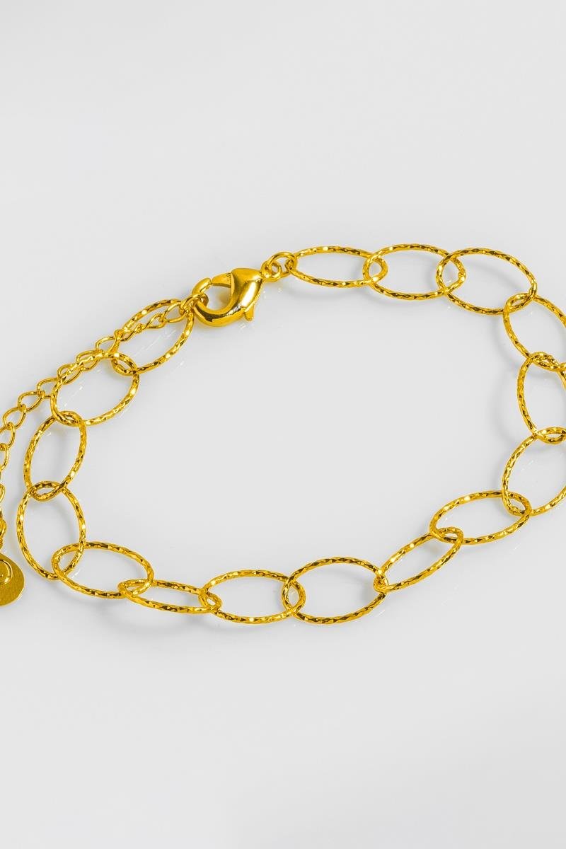 PULSEIRA ELO OVAL DIAMANTADO LONGO OURO