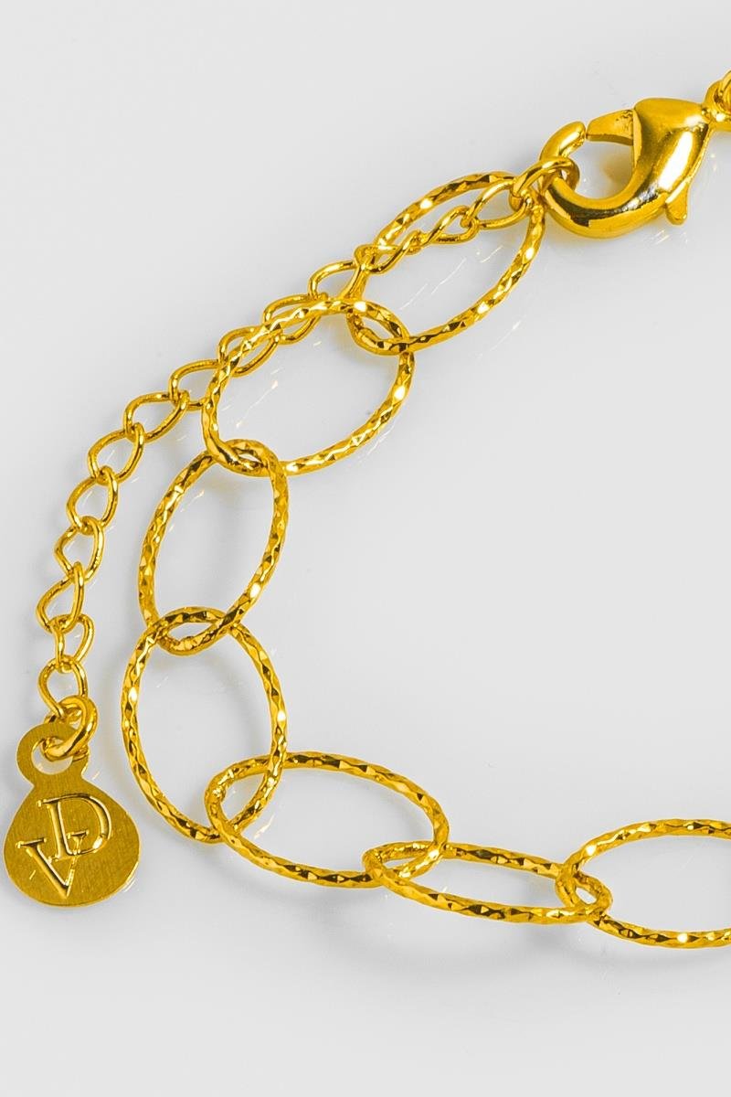 PULSEIRA ELO OVAL DIAMANTADO LONGO OURO