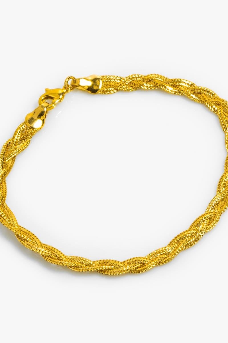 PULSEIRA TRANÇADA TRÊS FIOS TRABALHADO OURO