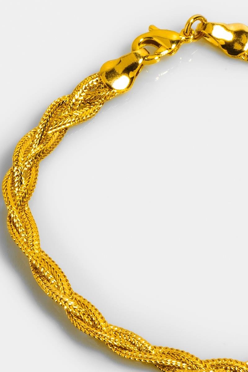 PULSEIRA TRANÇADA TRÊS FIOS TRABALHADO OURO