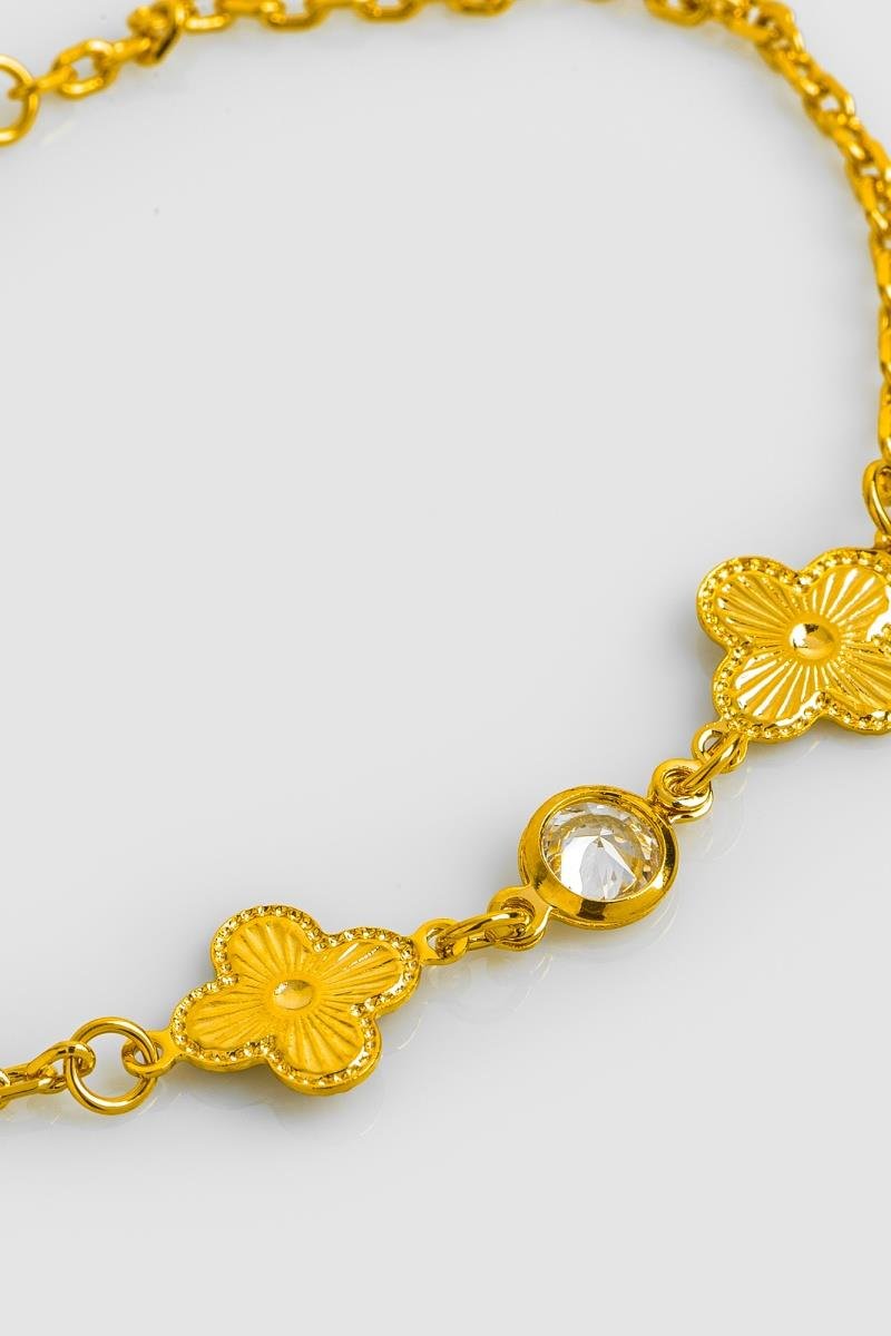 PULSEIRA TREVO DUPLO COM ZIRCÔNIA CORRENTE ELO OVAL OURO