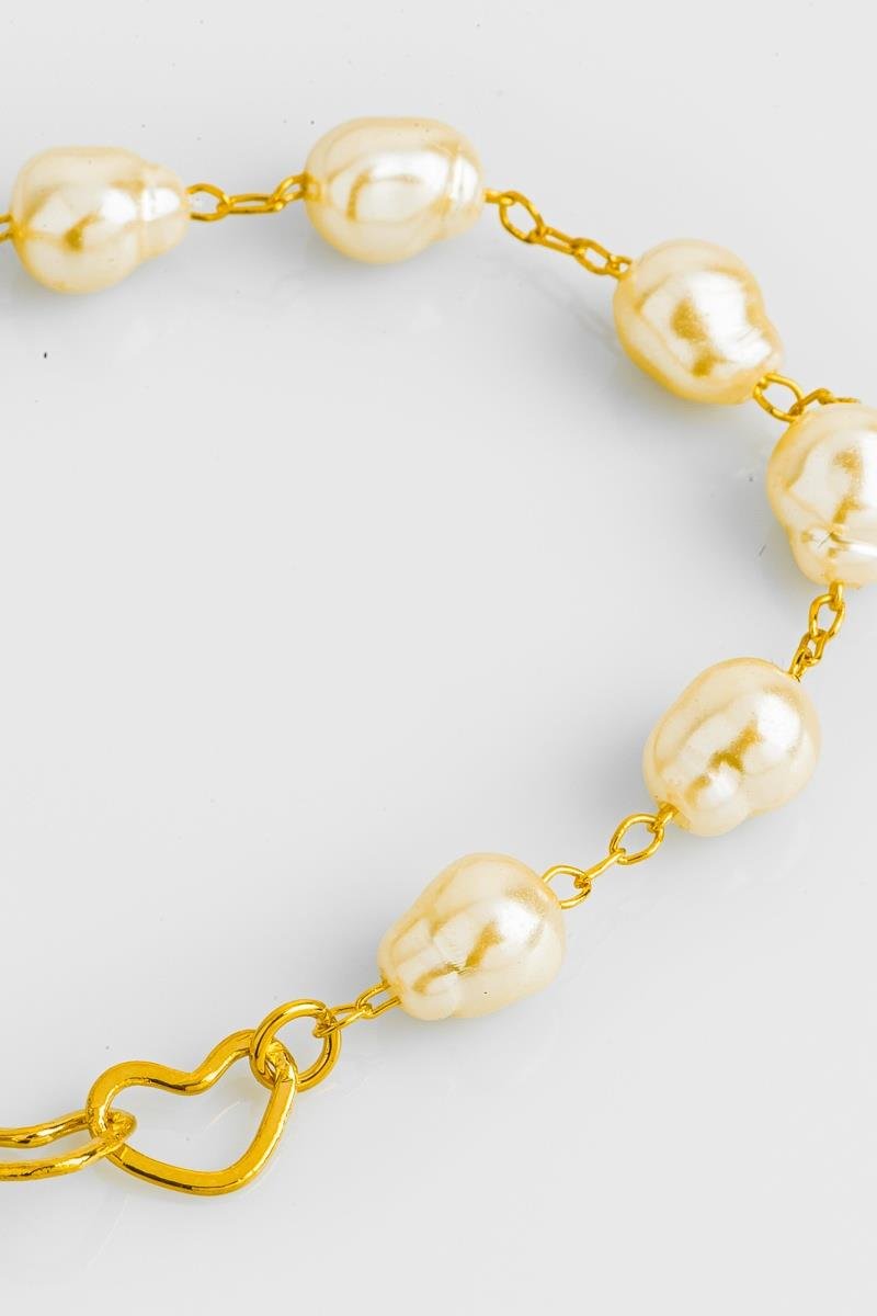 PULSEIRA DE PEROLA CORRENTE ELO DE CORAÇÃO OURO