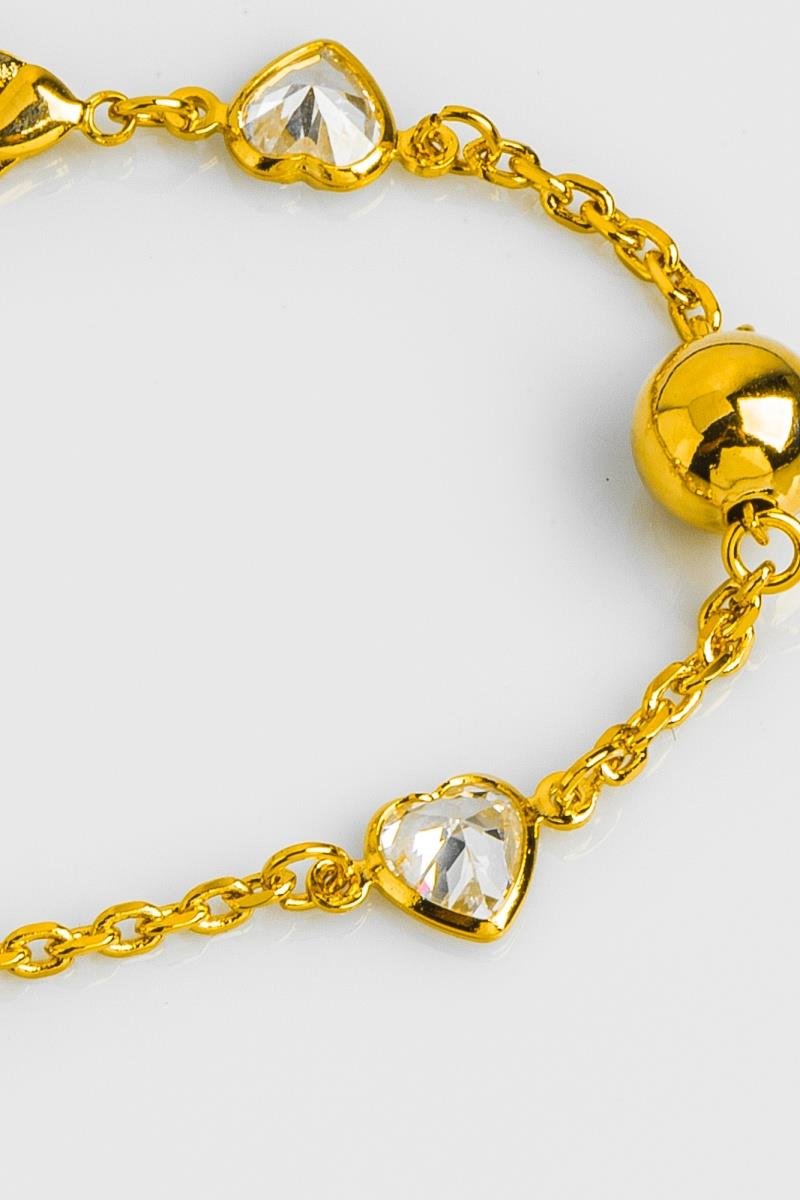 PULSEIRA DE BOLA 8MM CORAÇÃO DE ZIRCÔNIAS ELO OVAL OURO