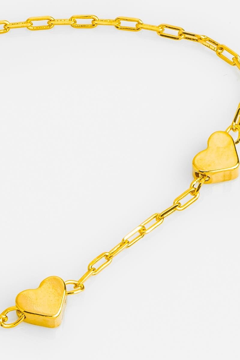 PULSEIRA TRIO CORAÇÃO LISO 5MM ELO OVAL OURO