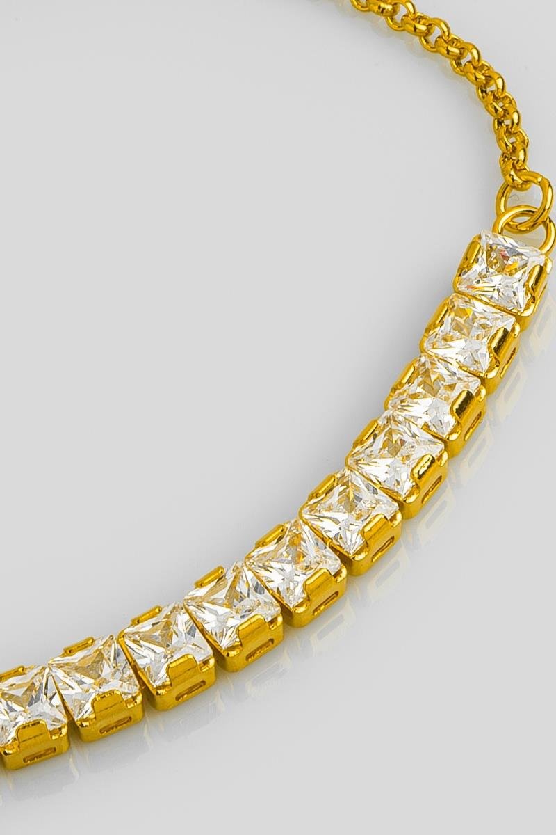 PULSEIRA COM ZIRCÔNIAS QUADRADA ELO PORTUGUÊS OURO