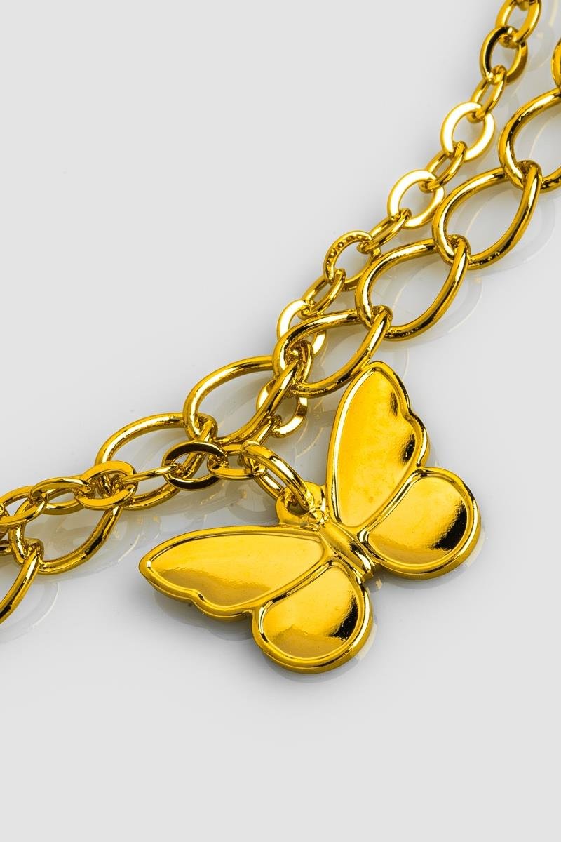 PULSEIRA DUPLA BORBOLETA ELO OVAL CORRENTE ELINHO OURO