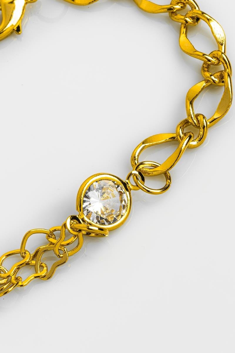 PULSEIRA PONTO DE LUZ ZIRCÔNIA 9MM FIO DUPLO CORRENTE DE CORAÇÃO ELO OVAL OURO