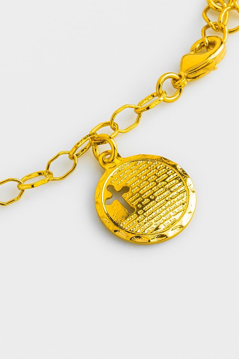PULSEIRA PAI NOSSO CRUZ VAZADA ELO GEOMÉTRICO OURO