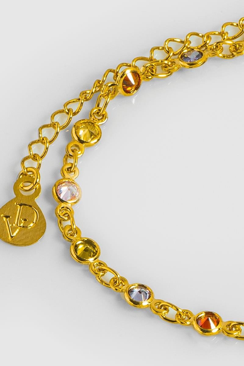 PULSEIRA DE ZIRCÔNIAS COLORIDA REDONDA 4MM OURO