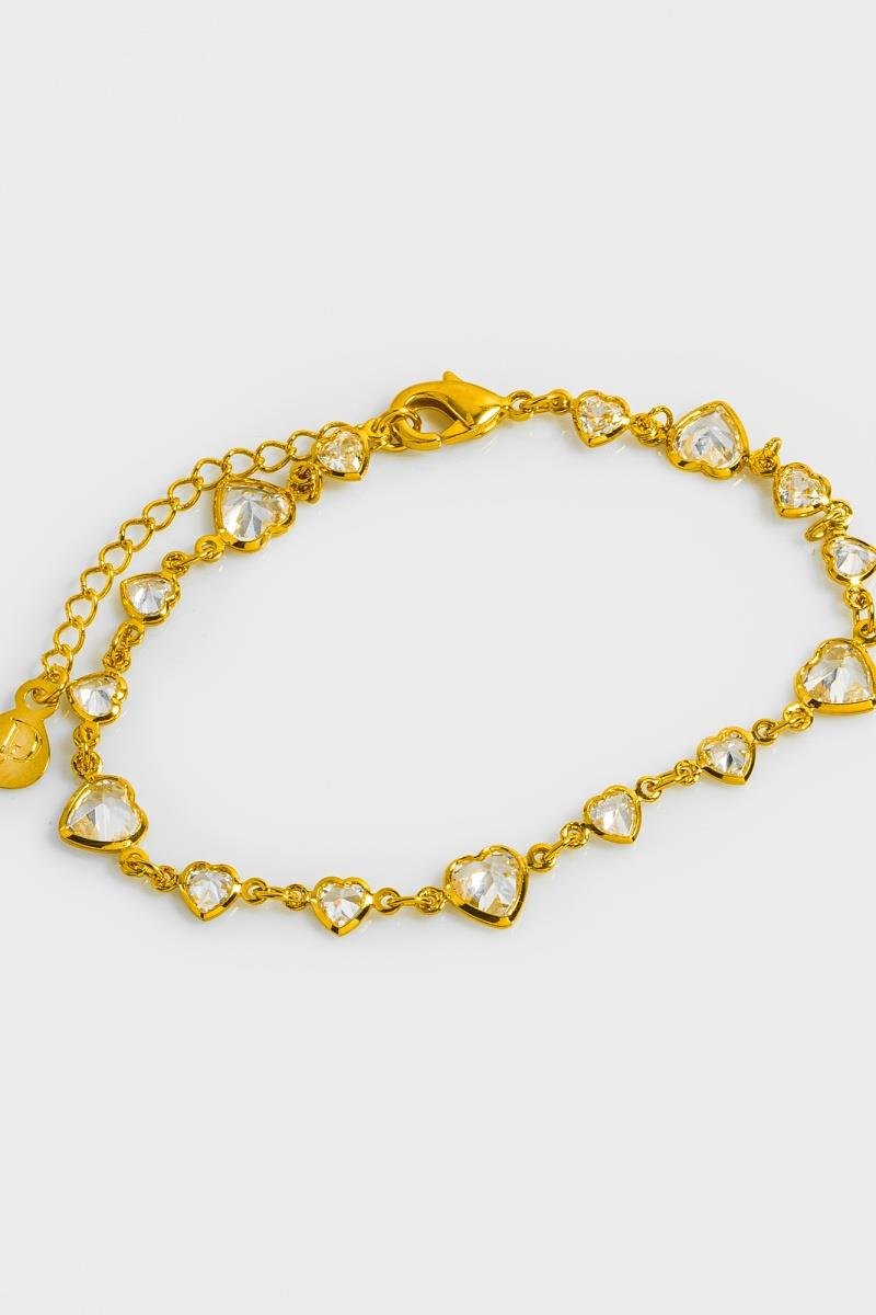 PULSEIRA DE CORAÇÕES COM ZIRCÔNIAS DE CRISTAL OURO