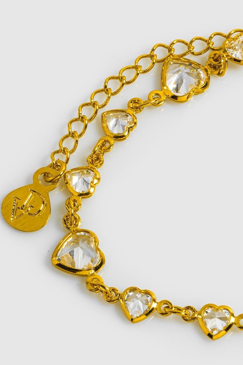 PULSEIRA DE CORAÇÕES COM ZIRCÔNIAS DE CRISTAL OURO