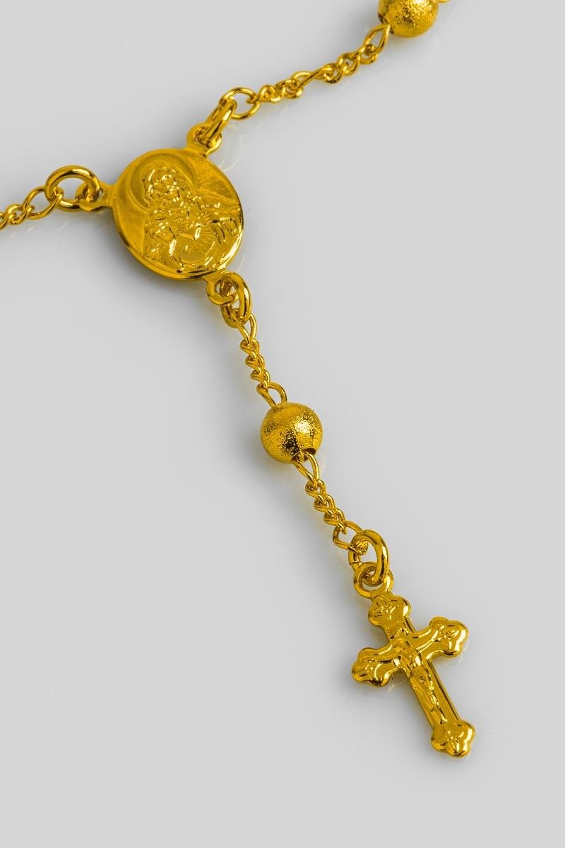 PULSEIRA TERÇO SAGRADO CORAÇÃO DE JESUS COM CRUZ BOLINHA DIAMANTADA OURO