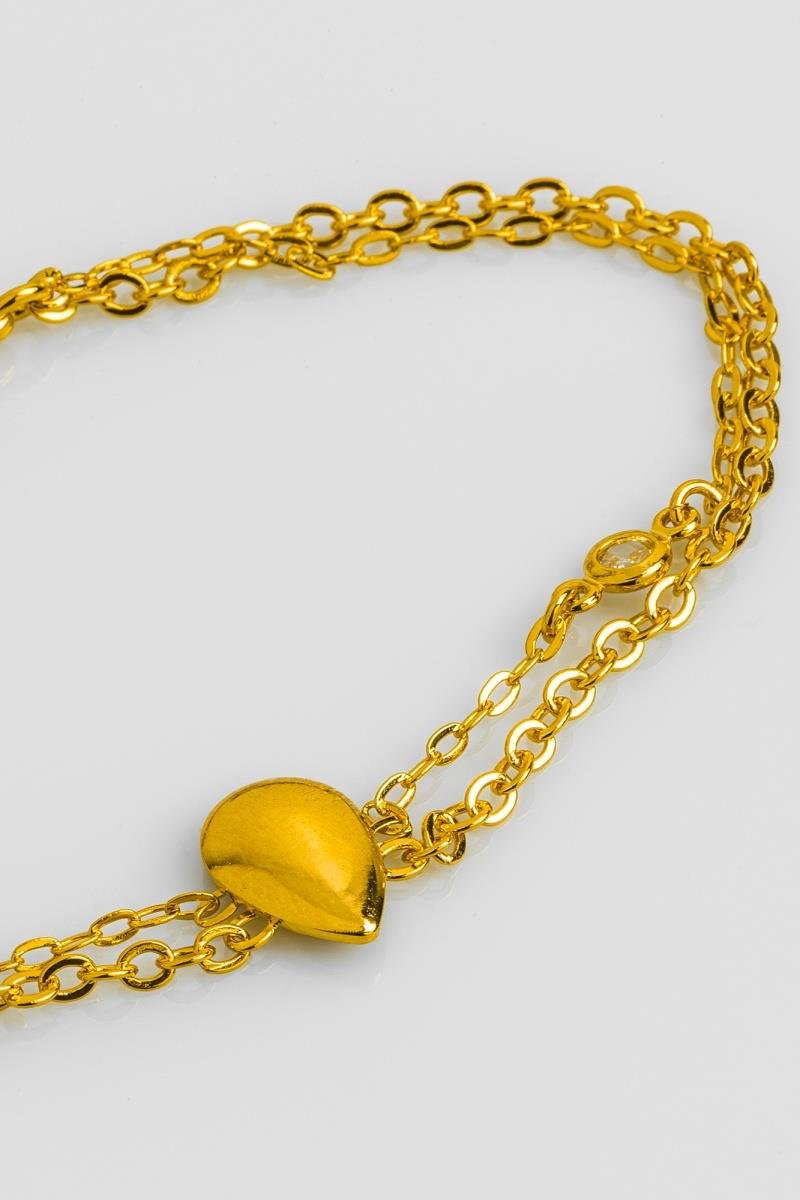 PULSEIRA GOTA LISA FIO DUPLO ZIRCÔNIAS CORRENTE ELINHO OURO