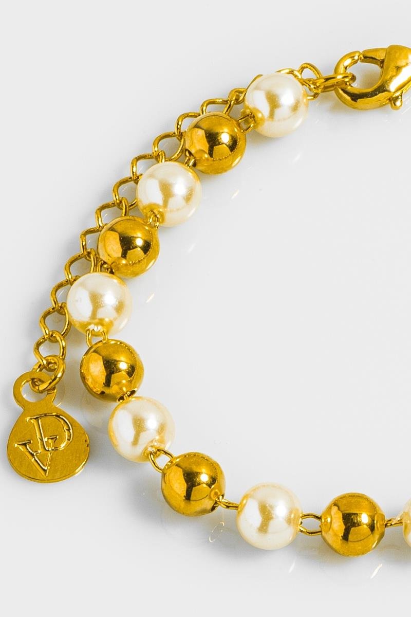 PULSEIRA PÉROLA 5MM BOLINHA LISA CORRENTE ELINHO OURO