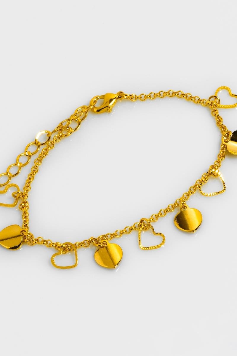 PULSEIRA CORAÇÃO DIAMANTADO VAZADO ELO PORTUGUÊS OURO
