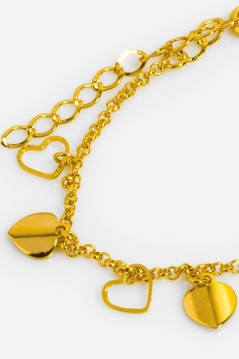 PULSEIRA CORAÇÃO DIAMANTADO VAZADO ELO PORTUGUÊS OURO