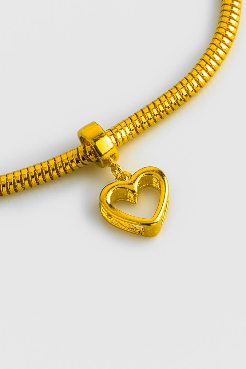 PULSEIRA RABO DE RATO 3MM CORAÇÃO LISO VAZADO OURO