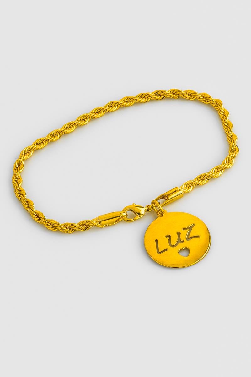 PULSEIRA CORDÃO ITALIANO MEDALHA LUZ CORAÇÃO VAZADO OURO