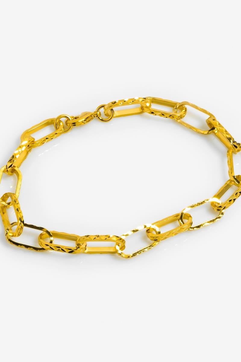 PULSEIRA ELO OVAL LONGO DIAMANTADO OURO