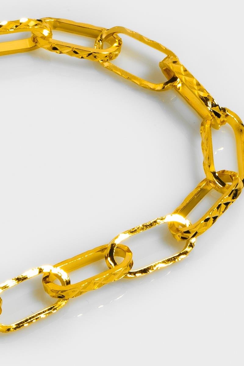 PULSEIRA ELO OVAL LONGO DIAMANTADO OURO
