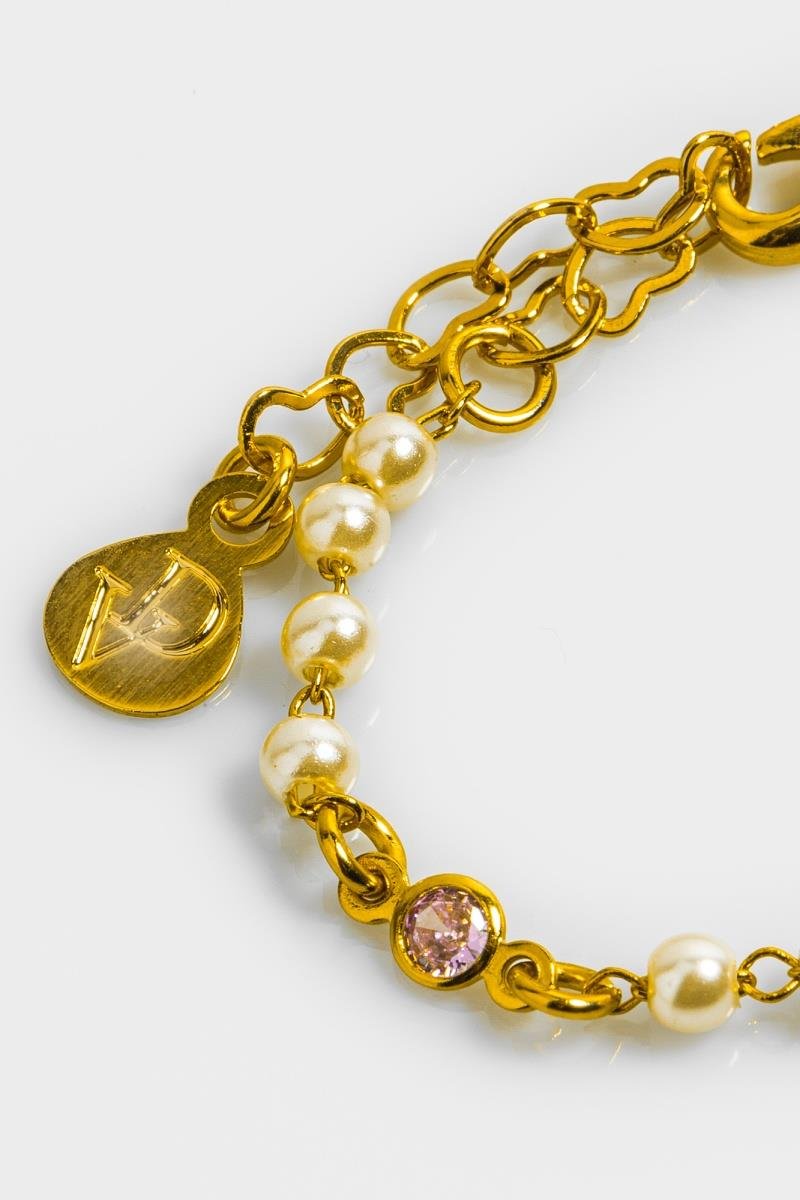 PULSEIRA INFANTIL DE PÉROLA COM ZIRCÔNIAS COLORIDAS REDONDA 13CM OURO