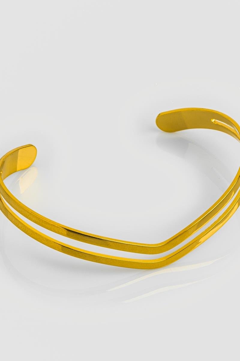 PULSEIRA BRACELETE FIO DUPLO LISO FORMATO V ABERTO OURO