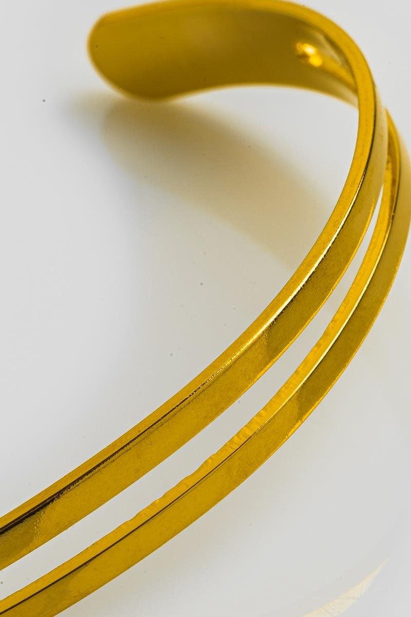 PULSEIRA BRACELETE FIO DUPLO LISO FORMATO V ABERTO OURO