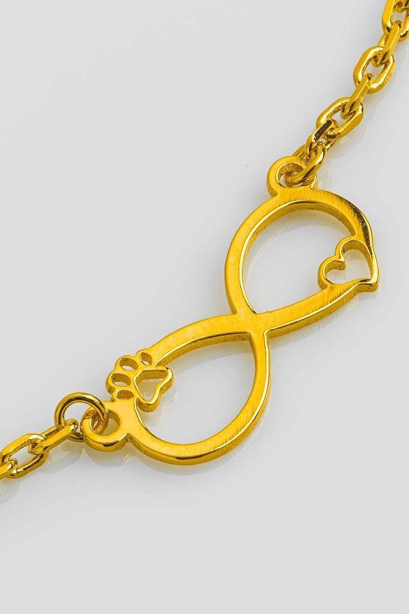 PULSEIRA PET INFINITO PATINHA E CORAÇÃO VAZADO CORRENTE ELO OVAL OURO