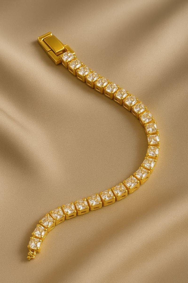 PULSEIRA RIVIERA DE ZIRCÔNIAS QUADRADA OURO