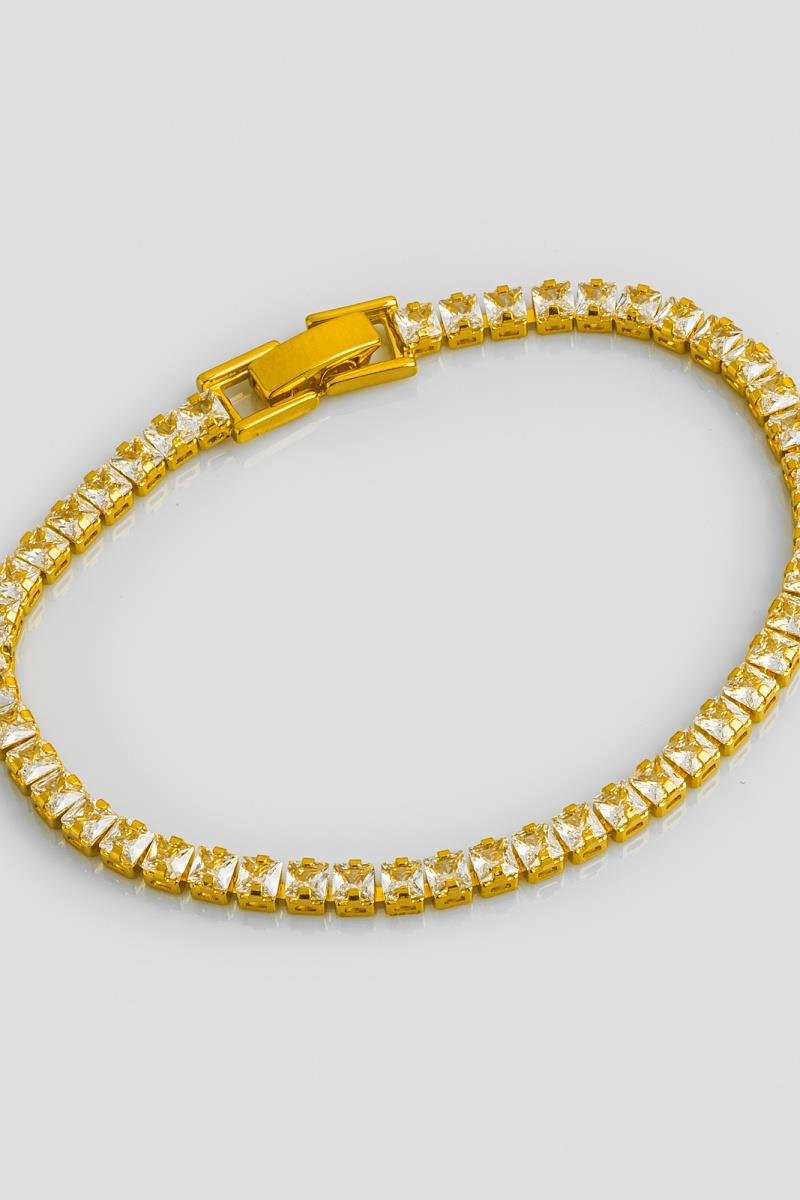 PULSEIRA RIVIERA DE ZIRCÔNIAS QUADRADA OURO