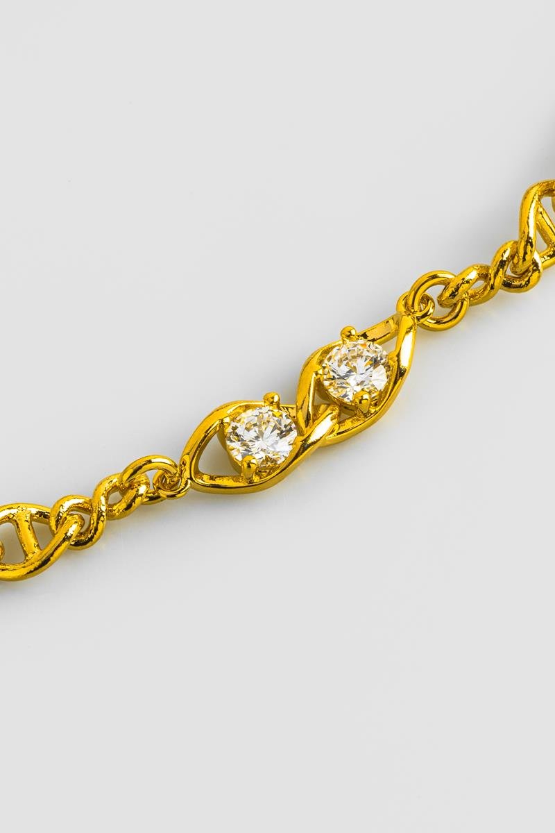PULSEIRA ELO DUPLO OVAL COM PONTO DE LUZ EM ZIRCÔNIA CORRENTE INFINITO OURO
