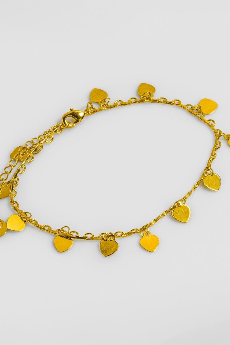 PULSEIRA CORAÇÕES LISO CORRENTE DE ELO OURO