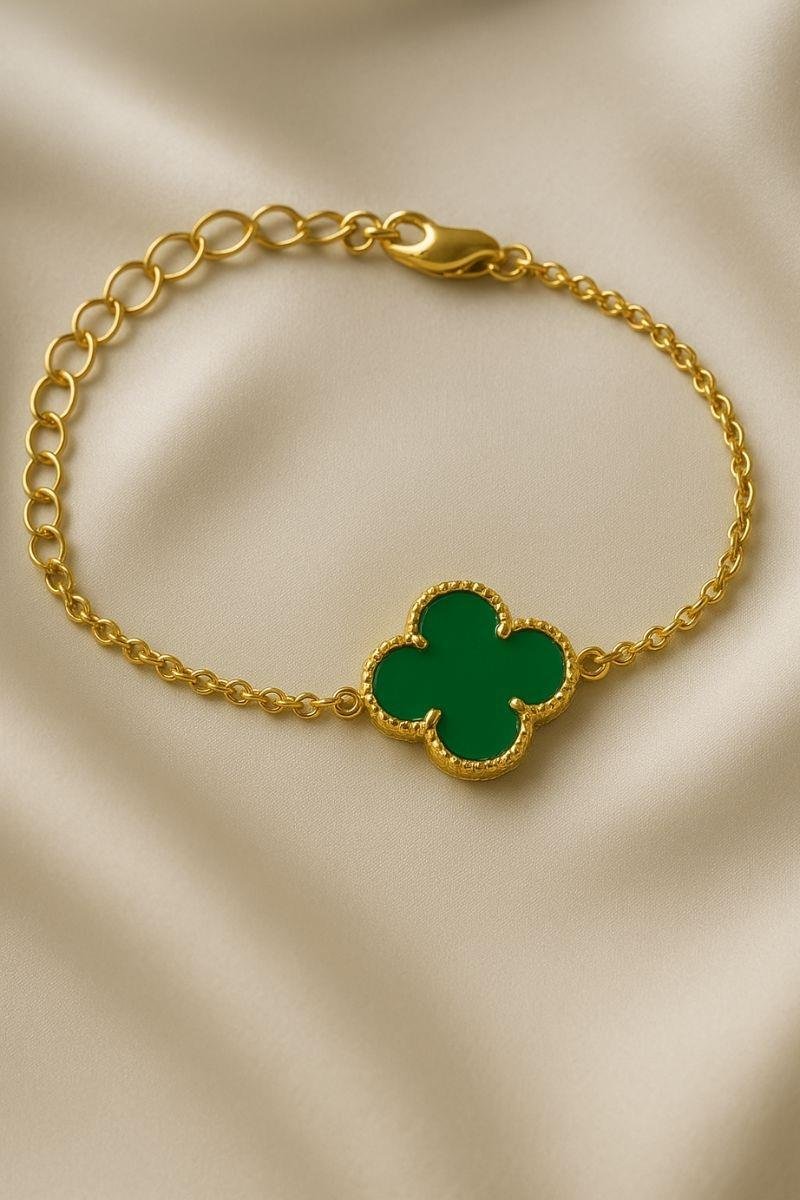 PULSEIRA TREVO ESMERALDA ELO PORTUGUÊS OURO