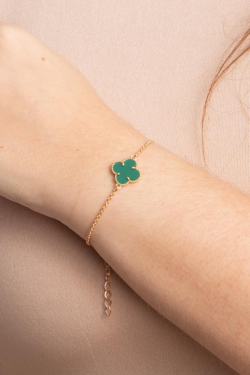 PULSEIRA TREVO ESMERALDA ELO PORTUGUÊS OURO