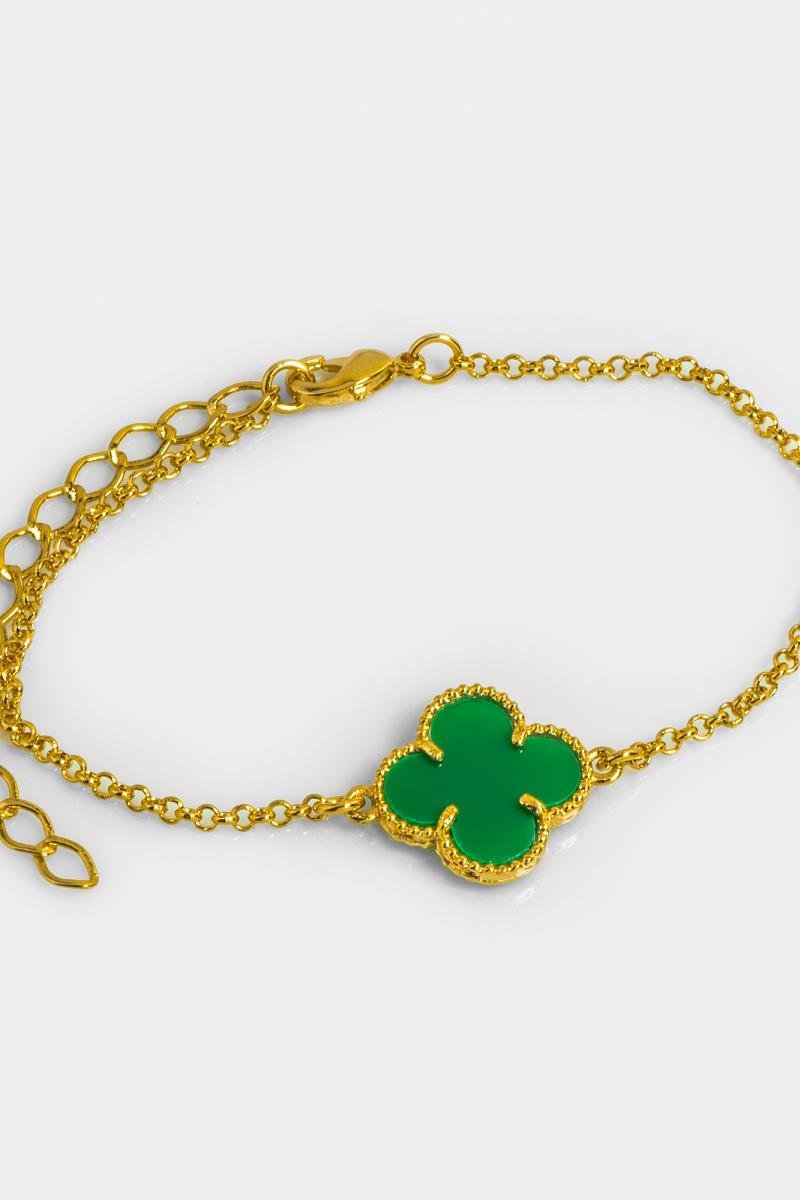 PULSEIRA TREVO ESMERALDA ELO PORTUGUÊS OURO