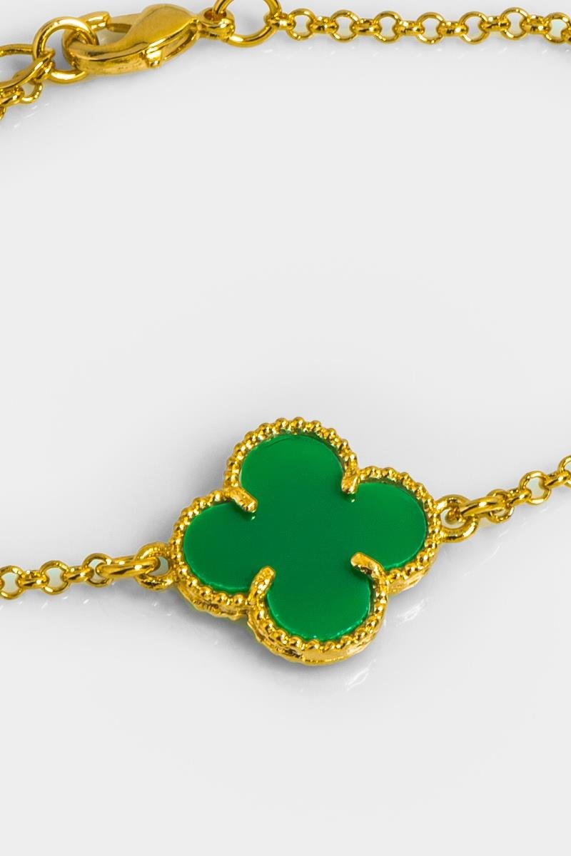 PULSEIRA TREVO ESMERALDA ELO PORTUGUÊS OURO