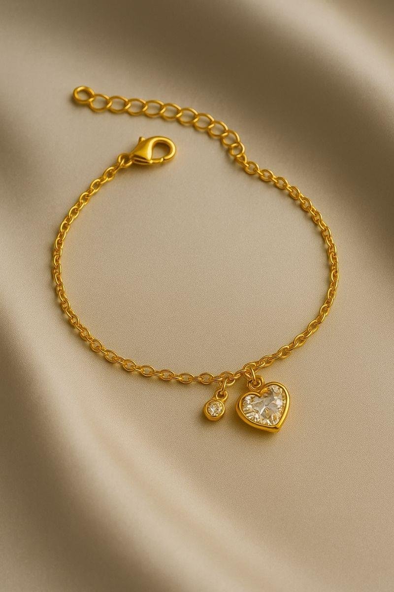 PULSEIRA CORAÇÃO PONTO DE LUZ ZIRCÔNIA CORRENTE ELINHO OURO