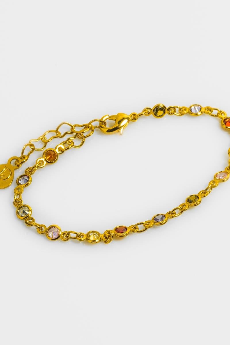 PULSEIRA INFANTIL COM ZIRCÔNIAS COLORIDAS 13CM OURO