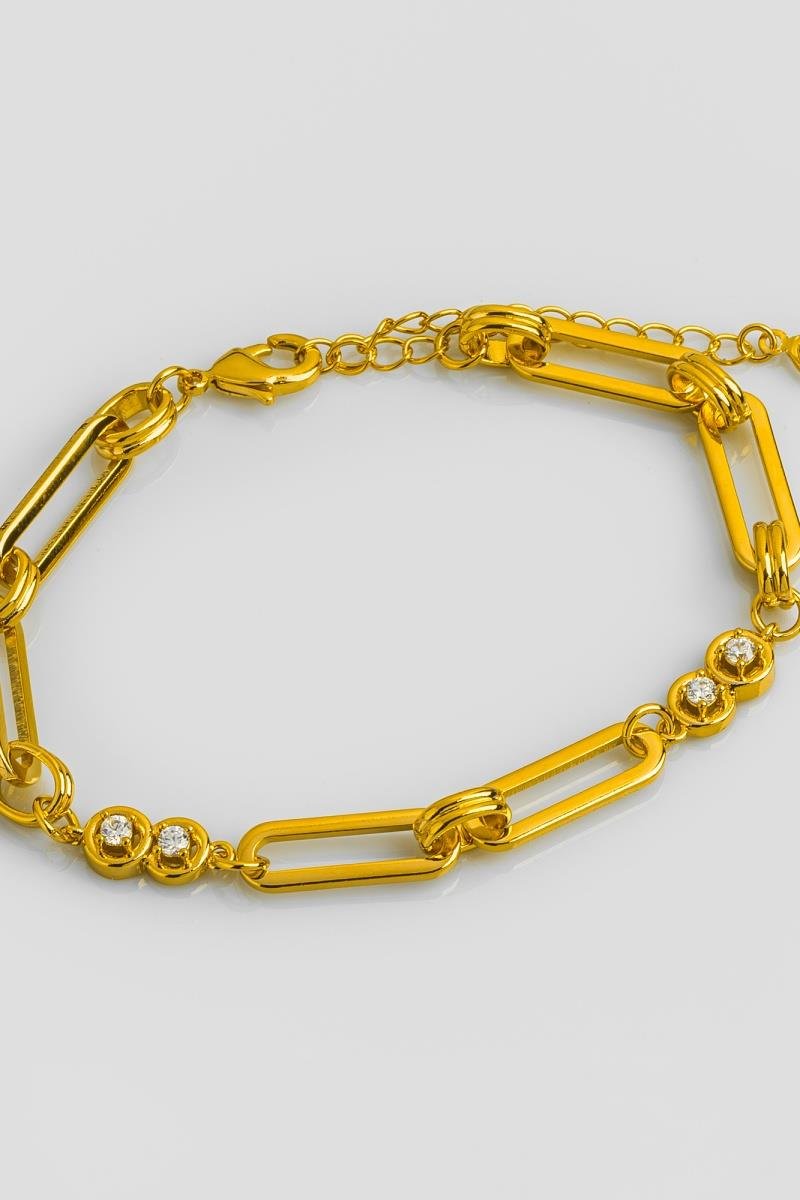 PULSEIRA ELO LONGO OVAL ZIRCÔNIA DUPLA OURO