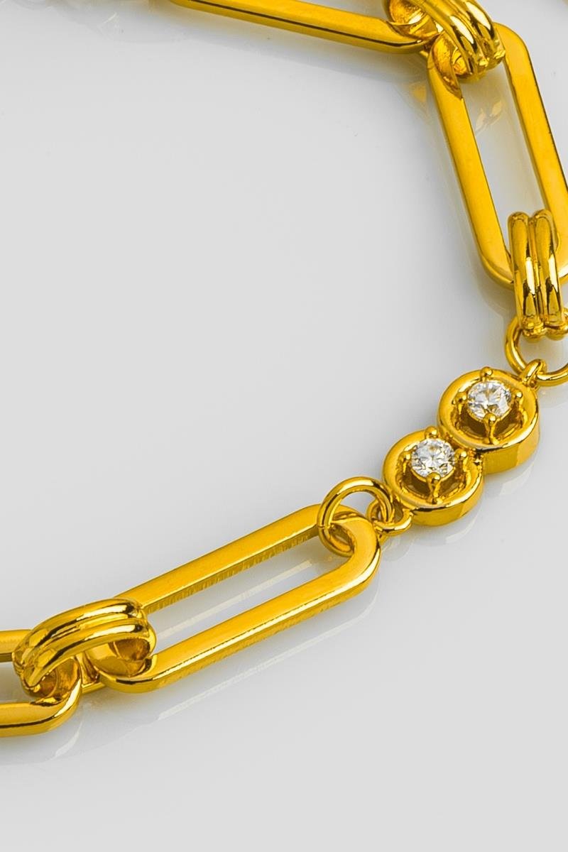 PULSEIRA ELO LONGO OVAL ZIRCÔNIA DUPLA OURO