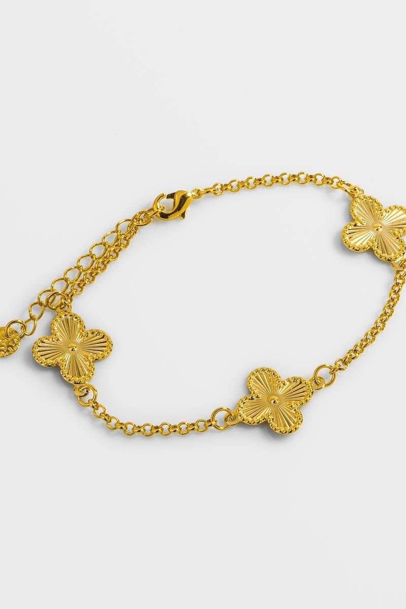PULSEIRA TREVO DIAMANTADO BOLEADO ELO PORTUGUES OURO